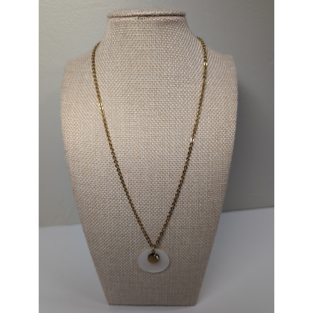 Monet Gold Tone White Enamel Disc Rhinestone Necklace